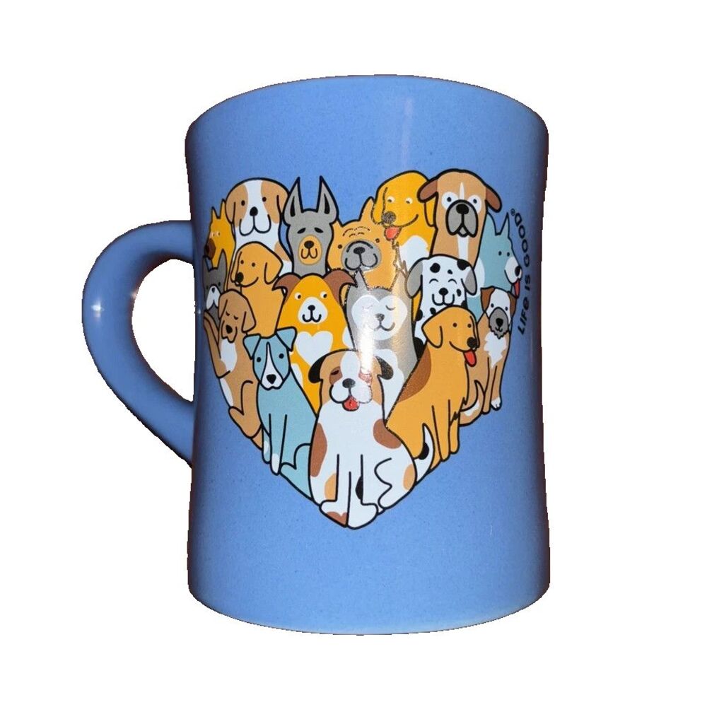 Life is Good Heart of Dogs Coffee Cup Mug Blue NEW